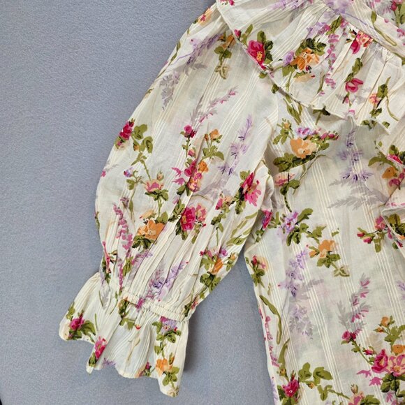 Mille‎ Resortwear Travel Hanna Floral Ruffle Button Front Top Bohemian Beach XL - Picture 3 of 11